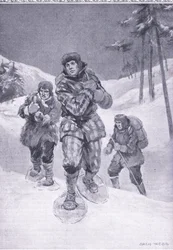 Attraverso terre desolate verso il Labrador, illustrazione da Cassells Romance of Famous Lives, c.1940