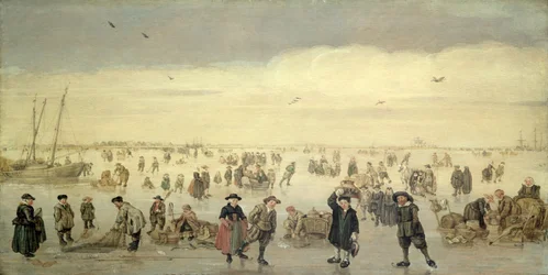 Scena invernale con numerose figure sul ghiaccio, c.1600-31