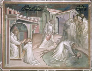 Mauro salva Placido, (dettaglio) la vita di San Benedetto (c.480-c.550), nella Sacrestia, 1387