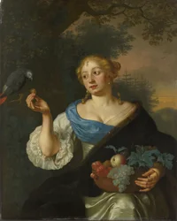 Una giovane donna con un pappagallo