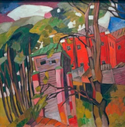 Paesaggio con casa rossa