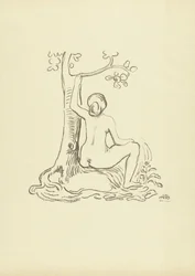 Donna nuda seduta presso un albero, Studio, L