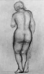 Modella femminile in piedi, vista da dietro