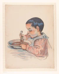 Bambino che mangia zuppa