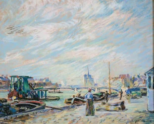 Vista sul Quai Sully, ora chiamato Quai Henri IV, con Notre Dame sullo sfondo