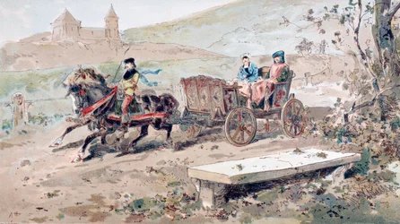 Carrozza aperta del XVI secolo trainata da cavalli