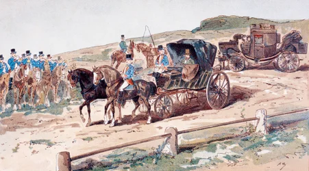 Un postiglione montato su un cavallo da carrozza, XIX secolo, 1886