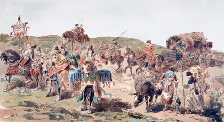 Un carro che viaggia con scorta nel XV secolo, 1886