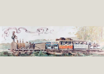 Quadro che celebra il primo treno da Bruxelles a Mechlin nel 1835
