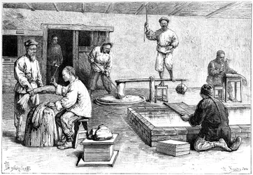Una cartiera, Cina, 1895
