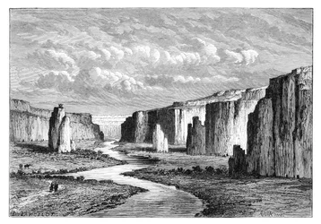 Scogliere nella Terra Gialla, a nord di Tai-Yeun, Shanxi, Cina, 1895
