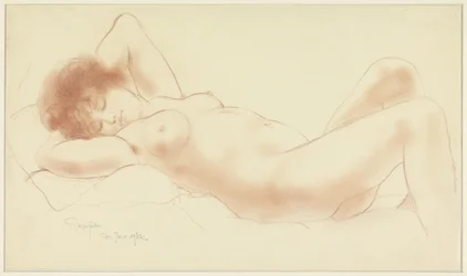 Donna nuda sdraiata, con le braccia sotto la testa