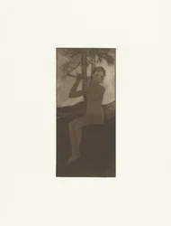 Giovane donna nuda suona il flauto in un paesaggio - Canto della cicala - La prova (titolo della serie)