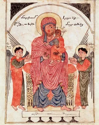 Vergine con bambino e angeli, (dettaglio) (manoscritto illustrato)