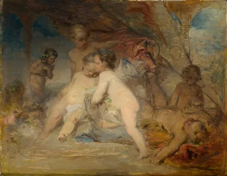 Putti e un giovane Eros in una radura forestale