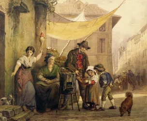 Bancarella di caldarroste in Via Sistina a Roma