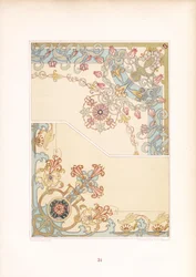 Ornamenti angolari Art Nouveau con motivi floreali (litografia)