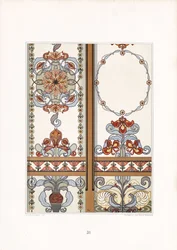 Pannelli Art Nouveau con iris e ornamenti floreali (litografia)