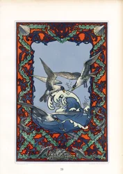 Pannello decorativo marino con gabbiani e onde (litografia)