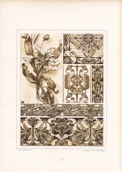 Studi di ornamenti floreali e bordure in tonalità seppia (litografia)