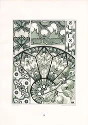 Motivi di frutta in tonalità verde (litografia)