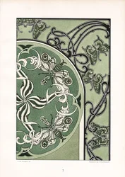 Motivi di insetti in una composizione ornamentale verde (litografia)