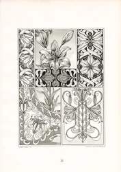Ornamenti di gigli in composizione monocromatica (litografia)