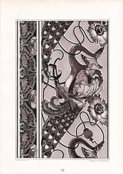 Bordure ornamentali con pavoni e garofani in monocromo