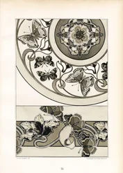 Motivi ornamentali di farfalle in monocromia (litografia)