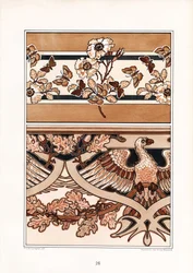 Composizioni ornamentali con fiori, farfalle e aquila (litografia)