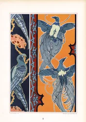 Fregi ornamentali con uccelli stilizzati (litografia)