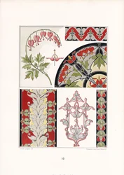 Studi ornamentali con cuori sanguinanti e motivi di foglie stilizzate (litografia)