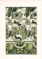 Ornamento in papavero con motivi di insetti (litografia)