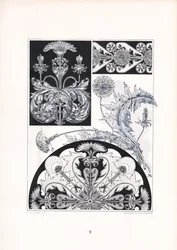 Ornamenti stilizzati di cardi in bianco e nero