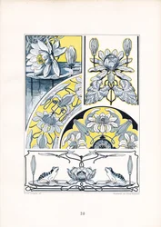 Motivi di ninfee in composizione giallo-blu (litografia)