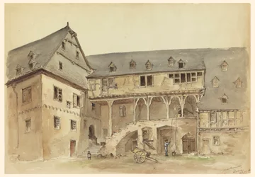 Disegno, Cortile di un maniero medievale, 1889 ca.