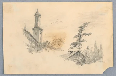 Schizzo di torre della chiesa e tetto