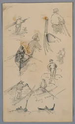 Schizzi di figure su barche