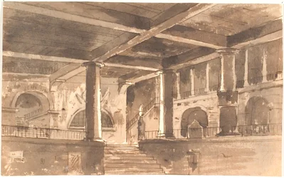 Atrio con scala, colonne e volte