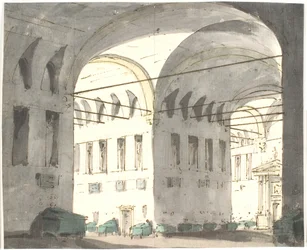 Interno con grandi archi e letti