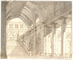 Vestibolo con scala e colonne