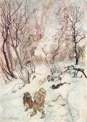 Illustrazione per Il vento nei salici di Kenneth Grahame (litografia a colori)