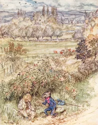 Illustrazione per Il vento nei salici di Kenneth Grahame (litografia a colori)