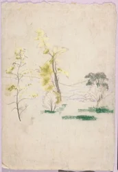 Paesaggio con tre alberi singoli dal libro di A.B. Davies, edizione 33, 50