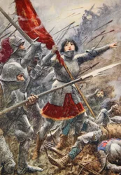Giovanna d’Arco guida i suoi uomini portando lo stendardo