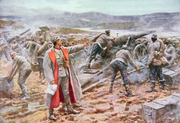 Artiglieria serba in azione contro gli austriaci