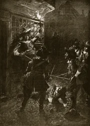 I sostenitori di Re Carlo II attaccano Sir John Coventry (1670), illustrazione da 