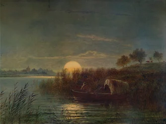 Scena fluviale al chiaro di luna, con barca, 1879, 1935
