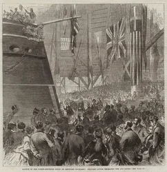 Varo della corvetta a vite Druid al cantiere navale di Deptford, la Principessa Louise rilascia il Dog-Shore