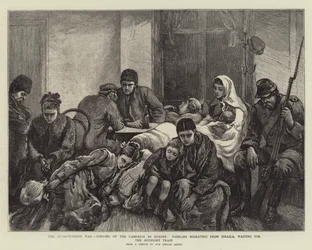 La guerra russo-turca, apertura della campagna in Europa, famiglie in migrazione da Ibraila, in attesa del treno di mezzanotte